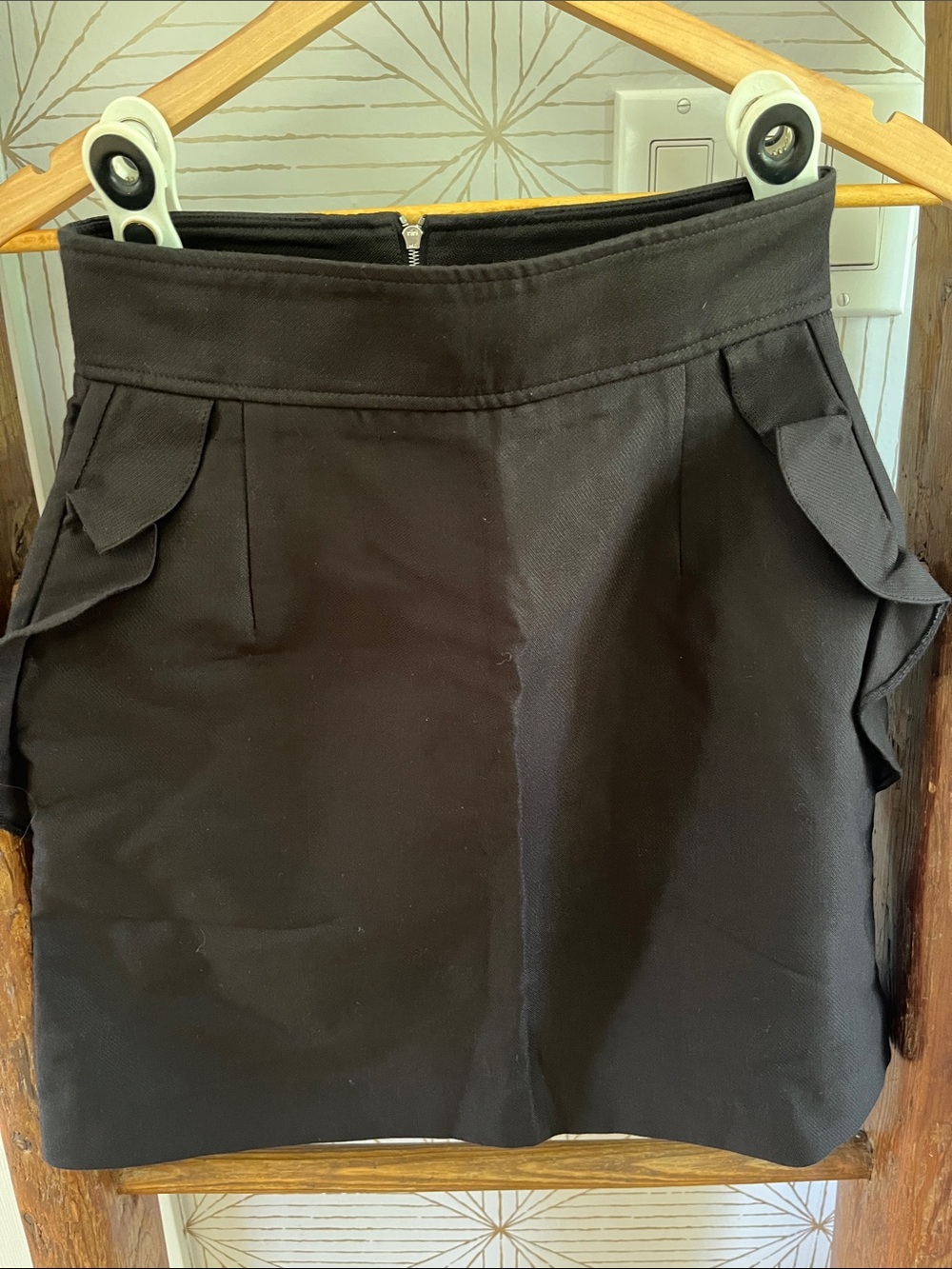 Vintage Sandro Paris High-Rise Black Women’s Skirt with Side Flap Details